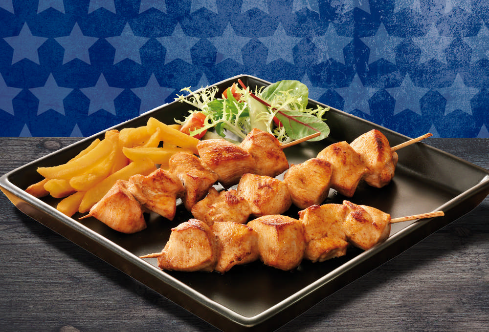 DUCA Chicken Skewers are made from chicken breast. The skewers are marinated and already fully cooked.