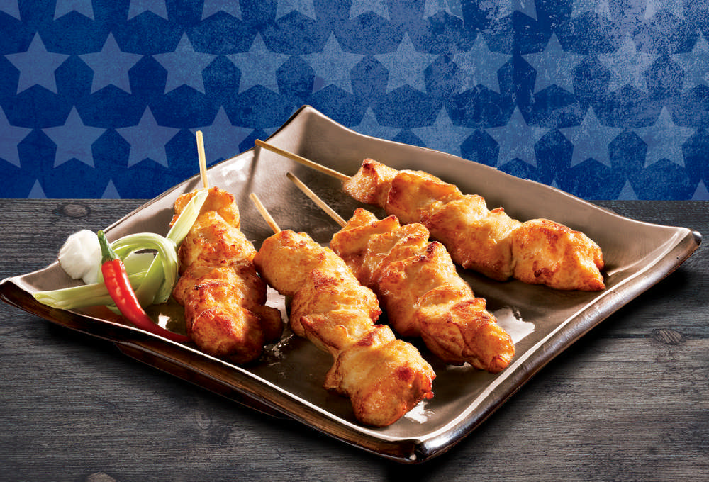 DUCA Chicken Skewers are made from chicken breast. The skewers are marinated and already fully cooked.