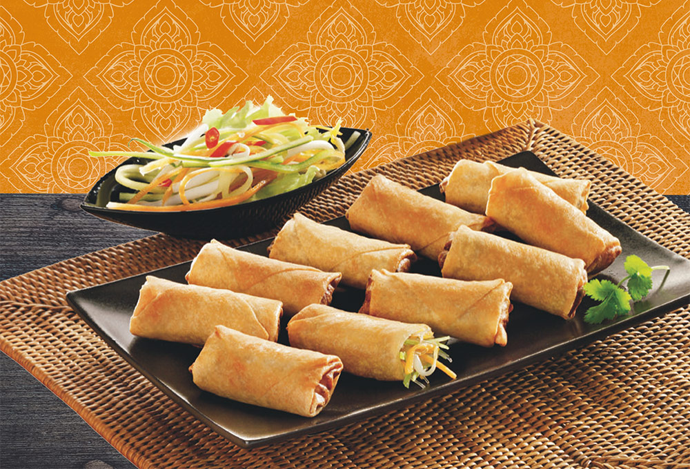 Our mini spring rolls are hand-rolled oriental vegetable spring rolls. They are full of flavor and filled with bean sprouts, cabbage, onions, and shallots.