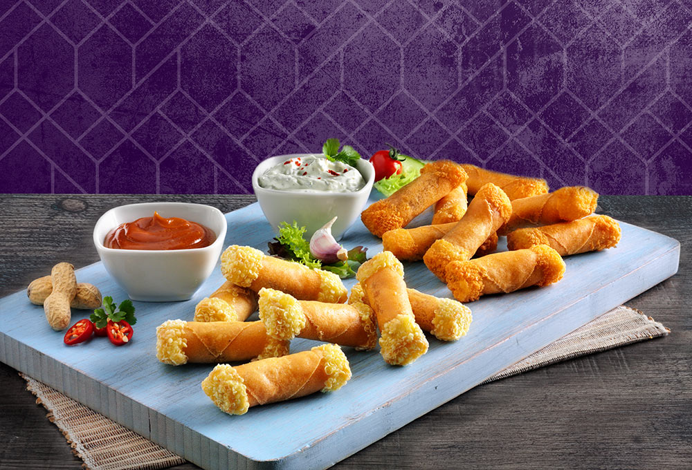 Crispy mini snacks with satay and kebab.