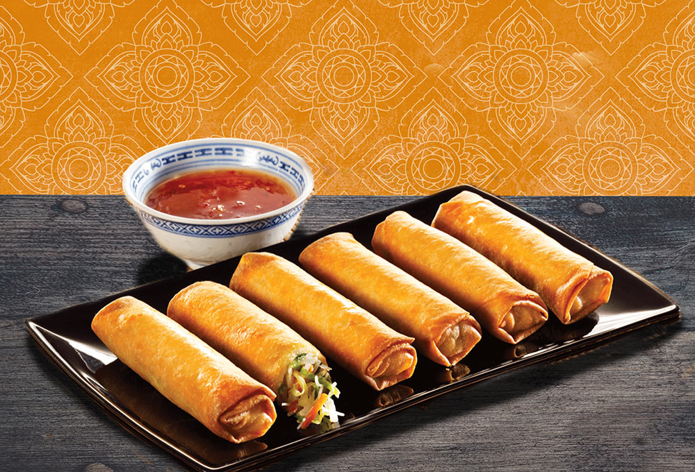 The Vietnamese spring rolls are hand-rolled and full of flavor. They are generously filled with cabbage, glass noodles, bean sprouts, carrots, and leeks .