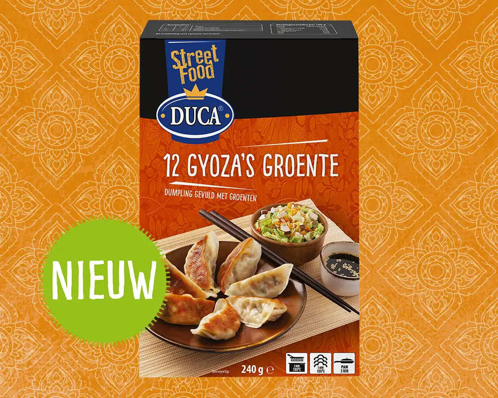 De populaire Gyoza maar dan uitsluitend met knapperige groenten met milde Aziatische kruiding.