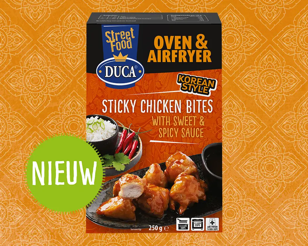 Trendy populaire snacks uit de Koreaanse keuken. Gemaakt op authentieke wijze met 100% kipfilet die omhuld is met een spicy sticky glaze saus.